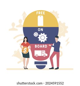Flat design with people. FOB - Free On Board acronym. business concept background. Vector illustration for website banner, marketing materials, business presentation, online advertising
