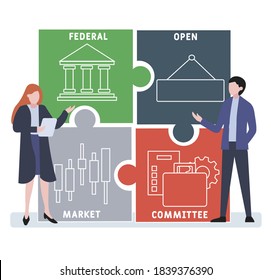 Flat design with people. fomc - federal open market committee acronym. business concept background. Vector illustration for website banner, marketing materials, business presentation, online advertis