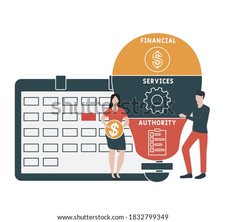 Flat design with people. FSA - Financial Services Authority acronym. business concept background. Vector illustration for website banner, marketing materials, business presentation, online advertisin