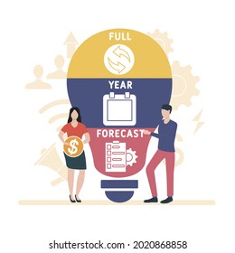 Flat design with people. FYF - Full Year Forecast acronym. business concept background. Vector illustration for website banner, marketing materials, business presentation, online advertising