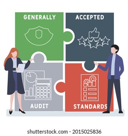 Flat design with people. GAAS - Generally Accepted Audit Standards acronym. business concept background. Vector illustration for website banner, marketing materials, business presentation, online adve