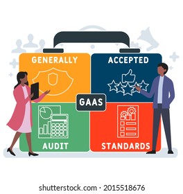 Flat design with people. GAAS - Generally Accepted Audit Standards acronym. business concept background. Vector illustration for website banner, marketing materials, business presentation, online adve