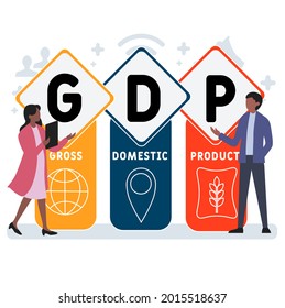 Flat design with people. GDP - Gross Domestic Product acronym. business concept background. Vector illustration for website banner, marketing materials, business presentation, online advertising