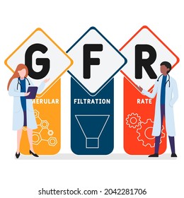 Flaches Design mit Menschen. GFR - Akronym der Glomerulären Filtrationsrate. medizinischer Hintergrund. Vektorgrafik für Website-Banner, Marketingmaterialien, Geschäftspräsentation, Online-Werbung