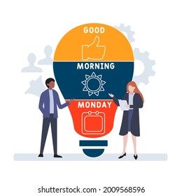 Flat design with people. GMM - Good Morning Monday acronym. business concept background. Vector illustration for website banner, marketing materials, business presentation, online advertising