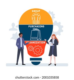 Flat design with people. GPO - Group Purchasing Organization  acronym. business concept background. Vector illustration for website banner, marketing materials, business presentation, online advertisi