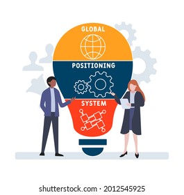 Flat design with people. GPS - Global Positioning System acronym. business concept background. Vector illustration for website banner, marketing materials, business presentation, online advertising