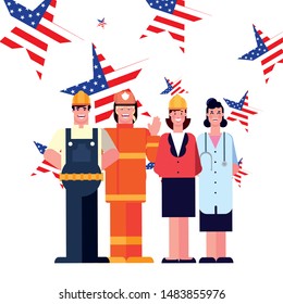flat design people happy labor day