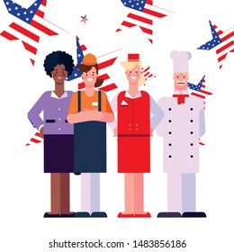 flat design people happy labor day