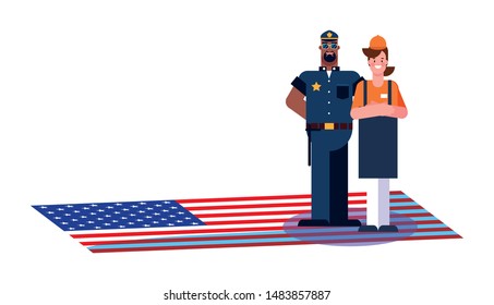 flat design people happy labor day