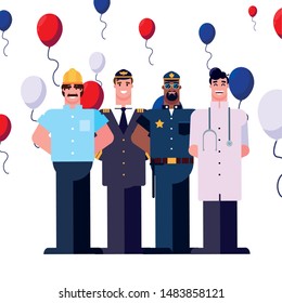 flat design people happy labor day