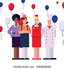 flat design people happy labor day