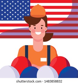 flat design people happy labor day