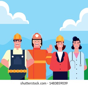 flat design people happy labor day