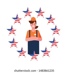 flat design people happy labor day