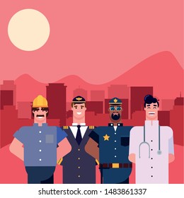 flat design people happy labor day