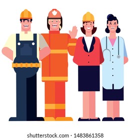 flat design people happy labor day