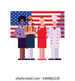 flat design people happy labor day