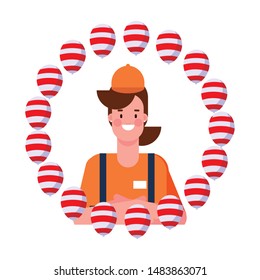 flat design people happy labor day