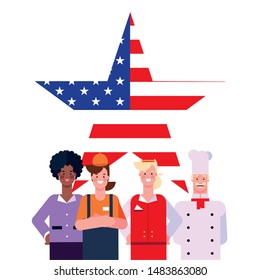 flat design people happy labor day