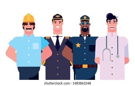 flat design people happy labor day