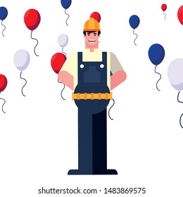flat design people happy labor day