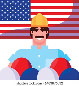 flat design people happy labor day