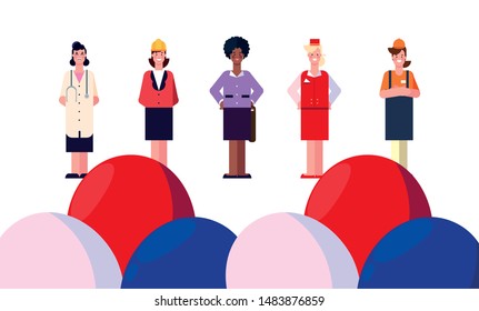flat design people happy labor day