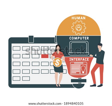 Flat design with people. HCI - Human Computer Interface acronym, business concept background.   Vector illustration for website banner, marketing materials, business presentation, online advertising.