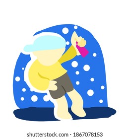 flat design of people holding Pilox, to paint the walls