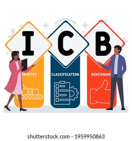Flat design with people. ICB - Industry Classification Benchmark
acronym, business concept background.   Vector illustration for website banner, marketing materials, business presentation, online