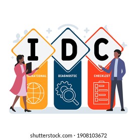 Flat design with people. IDC - International Diagnostic Checklist acronym, business concept background. Vector illustration for website banner, marketing materials, business presentation, online
