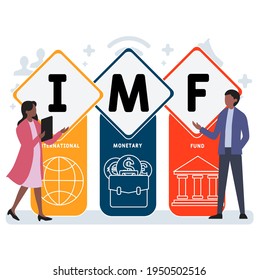 Flat design with people. IMF - International Monetary Fund acronym, business concept background.   Vector illustration for website banner, marketing materials, business presentation, online advertisin