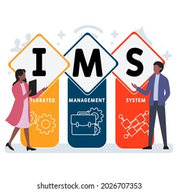 Flat design with people. IMS - Integrated Management System acronym. business concept background. Vector illustration for website banner, marketing materials, business presentation, online advertising