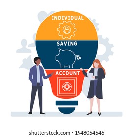 Flat design with people. ISA - Individual Saving Account acronym, business concept background.   Vector illustration for website banner, marketing materials, business presentation, online advertising.