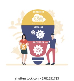 Flat design with people. ISP - Internet Service Provider acronym. business concept background. Vector illustration for website banner, marketing materials, business presentation, online advertising