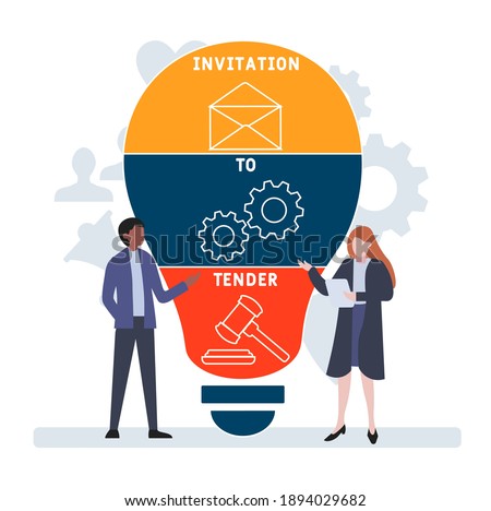 Flat design with people. ITT - Invitation To Tender acronym, business concept background.   Vector illustration for website banner, marketing materials, business presentation, online advertising.