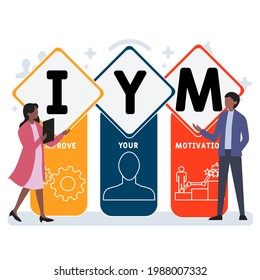 Flat design with people. IYM - Improve Your Motivation acronym. business concept background. Vector illustration for website banner, marketing materials, business presentation, online advertising