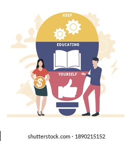 Flat design with people. KEY - Keep Educating Yourself acronym, business concept background. Vector illustration for website banner, marketing materials, business presentation, online advertising.