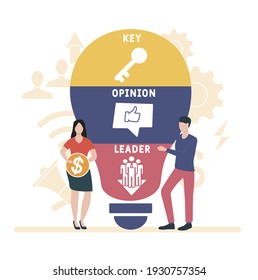 Diseño plano con gente. KOL - Líder de Opinión Clave. acrónimo, fondo de concepto de negocio.   Ilustración vectorial para banner de sitio web, materiales de marketing, presentación comercial, en línea