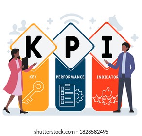 Diseño plano con gente. KPI: sigla de indicadores clave de rendimiento. fondo de concepto de negocio. Ilustración vectorial para banner de sitio web, materiales de marketing, presentación comercial, publicidad en línea