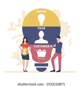 Flat design with people. KYC - Know Your Customer. acronym, business concept background.   Vector illustration for website banner, marketing materials, business presentation, online