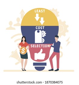 Flat design with people. LCS - Least Cost Selection acronym. business concept background. Vector illustration for website banner, marketing materials, business presentation, online advertising