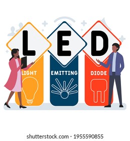 Flat design with people. LED - Light Emitting Diode acronym, business concept background.   Vector illustration for website banner, marketing materials, business presentation, online advertising.