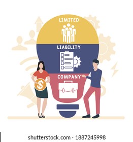 Flat design with people. LLC - Limited liability company acronym, business concept background.   Vector illustration for website banner, marketing materials, business presentation, online advertising.