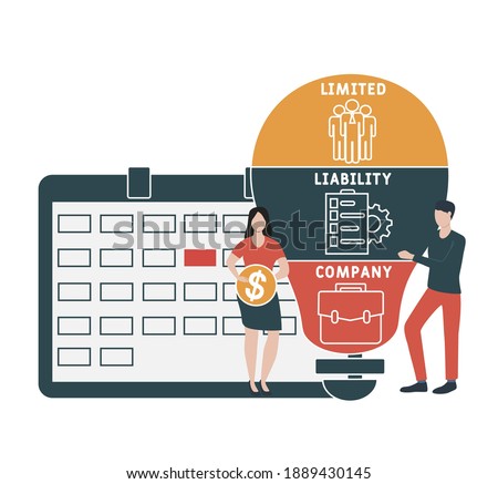 Flat design with people. LLC - Limited liability company acronym, business concept background.   Vector illustration for website banner, marketing materials, business presentation, online advertising.