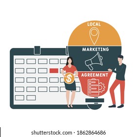 Flat design with people. LMA - Local Marketing Agreement acronym. business concept background. Vector illustration for website banner, marketing materials, business presentation, online advertising