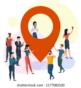 Flat design people with location gps map pointer vector concept.