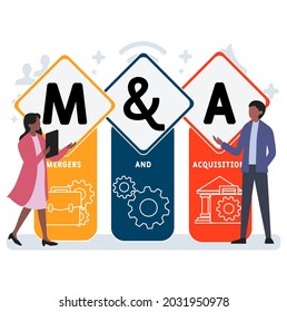 Flat Design With People. MAA - Mergers And Acquisitions Acronym. Business Concept Background. Vector Illustration For Website Banner, Marketing Materials, Business Presentation, Online Advertising