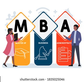 Flat design with people. mba - master of business administration acronym. business concept background. Vector illustration for website banner, marketing materials, business presentation